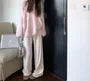 Scoop Neck Plain Sweater / Drawstring Waist Wide Leg Pants