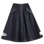 Elastic Waist Plain Large Pocket Zip Panel Mesh Midi A-Line Skirt