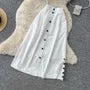 Set: Plain Flap Pocket Drawstring Button Padded Cropped Tube Top + High Waist Slit Midi A-Line Skirt