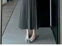 High Waist Plain Pleated Midi A-Line Skirt