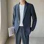 Set: Plain Single-Button Blazer + Tapered Dress Pants
