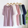 Elbow-Sleeve Notch Neck Plain Pajama Dress