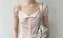 Puff Sleeve Square-Neck Lace Panel Gingham Slim-Fit Blouse