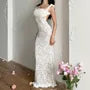 Sleeveless Square Neck Ruched Open Back Lace Maxi Bodycon Dress