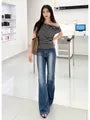 Short Sleeve Off Shoulder Striped Slim-Fit T-Shirt