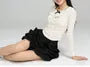 Long-Sleeve Plain Balletcore Crop Top / Mid Rise Tiered Mini A-Line Skirt