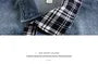 Collared Washed Denim Plaid Panel Button Jacket