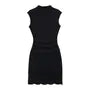 Sleeveless Mock Neck Plain Ruched Panel Lace Mini A-Line Dress