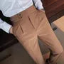 High Waist Plain Inverted Pleated Cropped Tapered Dress Pants