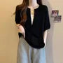 Mock Two-Piece Elbow-Sleeve Notch Neck Two Tone T-Shirt