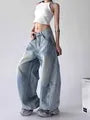 Mid Rise Washed Barrel Baggy Jeans