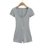 Short-Sleeve Scoop Neck Half-Zip Plain Romper