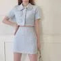 Tweed Short-Sleeve Crop Top / High-Waist Slim-Fit Skirt