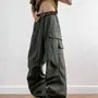 High Waist Plain Wide Leg Cargo Pants