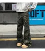 Mid Rise Camo Print Wide Leg Cargo Pants