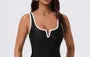 Notch Neck Contrast Trim Swimsuit