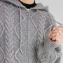 Plain Hooded Cable-Knit Zip Cardigan