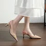 Stiletto Pointed Toe Plain Faux Leather Panel Slingback Sandals
