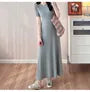 Maternity Short-Sleeve Crew Neck Plain Maxi T-Shirt Dress