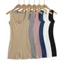 Sleeveless Notch Neck Plain Ribbed Slim Fit Romper