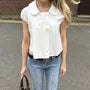 Short-Sleeve Peter Pan Collar Double Breasted Plain Crop Blouse
