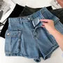 Mid Waist Denim Cargo Hot Pants