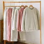 Couple Matching Pajama Set: Round Neck Plain Fleece Sweatshirt + Elastic Waist Straight Leg Pants (Various Designs)
