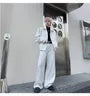 Set: Button-Up Plain Blazer + Wide Leg Dress Pants