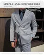 Set: Lapel Collar Double Breasted Blazer + Plain Dress Pants + Vest