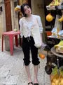Mid Rise Plain Ruffle Drawstring Skinny Pedal Pusher Pants