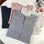 Elbow-Sleeve Striped Blouse