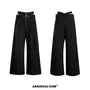 Mock Two-Piece Mid Rise Plain Cutout Wide Leg Dress Pants