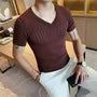 Short-Sleeve V-Neck Plain Pointelle T-Shirt