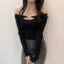 Set: Long-Sleeve Shrug + Halter Neck Plain Crop Top