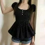 Puff Sleeve Scoop Neck Dotted Ruched Slim-Fit Top