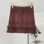 High Waist Plain Crochet Knit Ruffled Hem Mini Pencil Skirt
