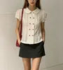 Puff Sleeve Doll Collar Polka Dot Slim-Fit Blouse
