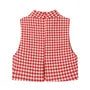 Mock Neck Gingham Slit Crop Tank Top / Mid Rise Ruched  Straight Leg Capri Pants