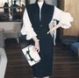 Balloon-Sleeve Blouse / Sleeveless Sheath Dress