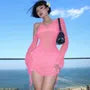 Long Sleeve One Shoulder Plain Drawstring Mini Sheath Dress