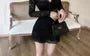 Long-Sleeve Cold-Shoulder Floral Bow Lace Mini Bodycon Dress