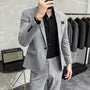 Set: Lapel Collar Plain Blazer + Mid Rise Cropped Straight Leg Dress Pants