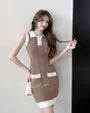 Sleeveless Collar Contrast Trim Mini Bodycon Dress