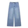 Round Neck Washed Button Denim Vest / High Waist Wide Leg Jeans