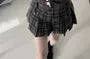 Henley Plain Ribbed Lace Trim Cami Top / Tie Front Cardigan / Mid Rise Plaid Pleated Mini A-Line Skirt