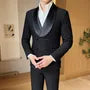 Set: Shawl Collar Plain Double Breasted Blazer + Mid Rise Plain Wide Leg Dress Pants