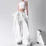 Drawstring Waist Lace Panel Layered Skirt Overlay Baggy Cargo Pants