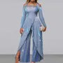 3XL - Long-Sleeve Cold-Shoulder Glitter Asymmetrical Jumpsuit