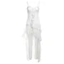 Spaghetti Strap Lace Panel Ruffled Asymmetric-Hem Mini Dress