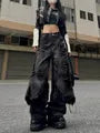 Mock Two-Piece Mid Rise Washed Fringed Distressed Wide Leg Jeans